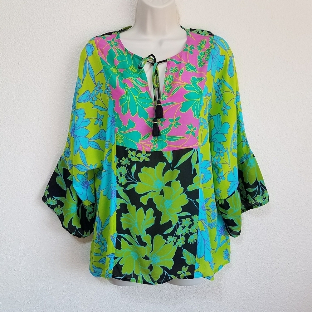 Johnny Was Miramar Kimono Sleeve Silk Blouse